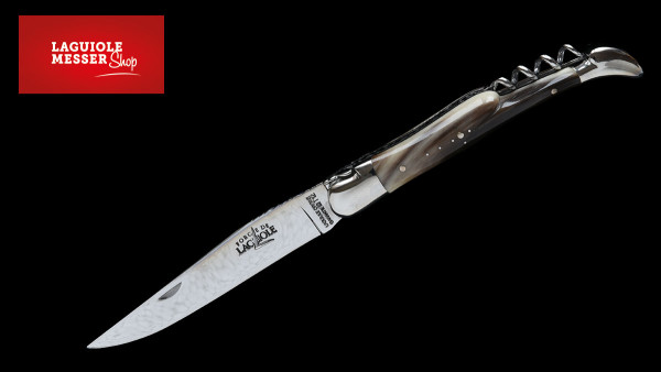 Laguiole Klappmesser point de corne marbrée et tire bouchon,