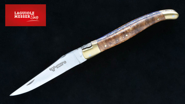 Laguiole en Aubrac Klappmesser-Bois d'amboine-Laiton-bleu